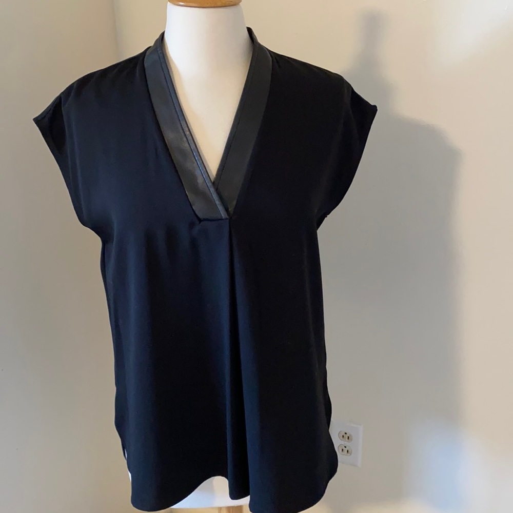Alfani black blouse w leather neck line.